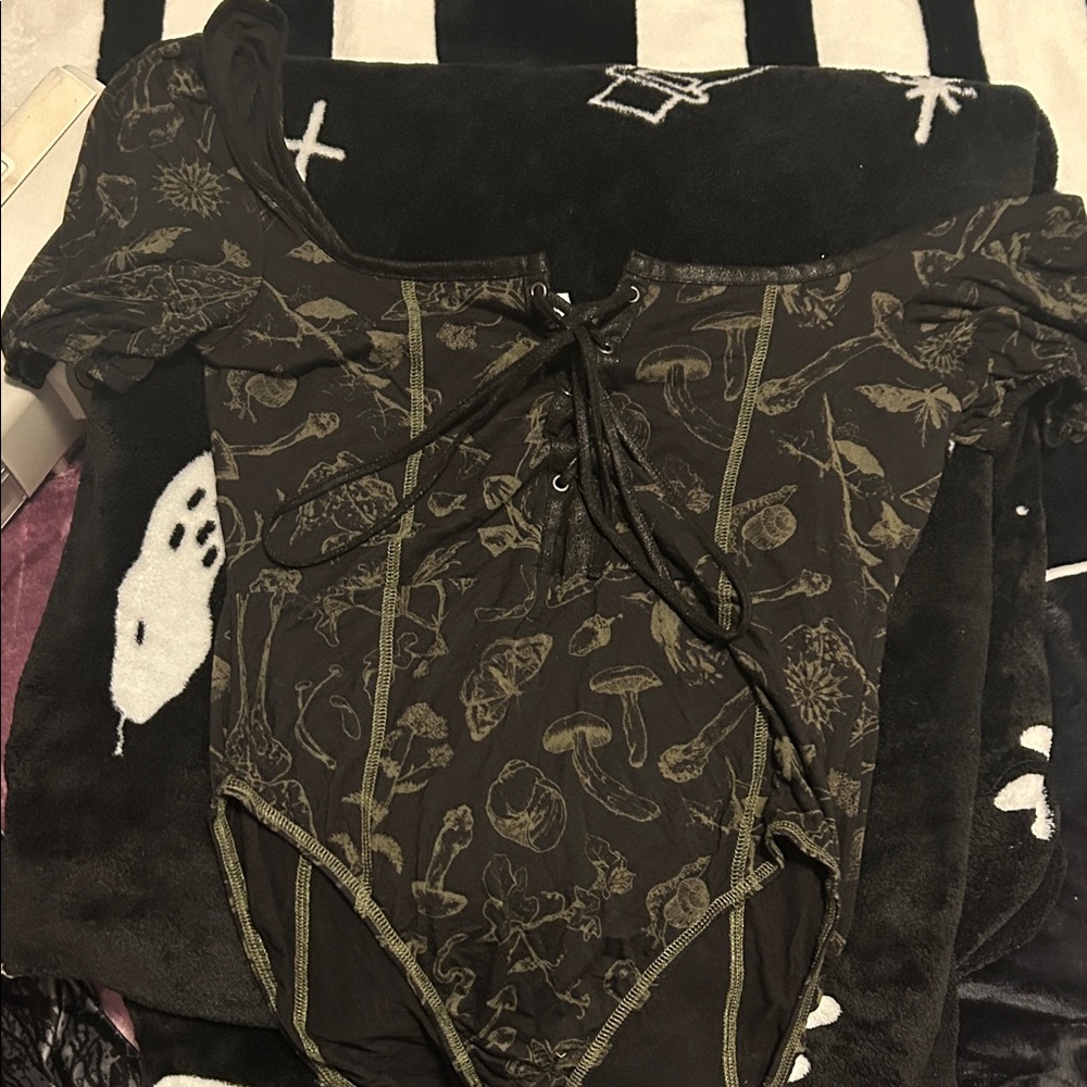 Black and Green Lace-Up Bodysuit